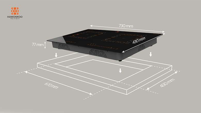 kích thước Bếp từ đôi Hawonkoo Seoul CEH-288-II