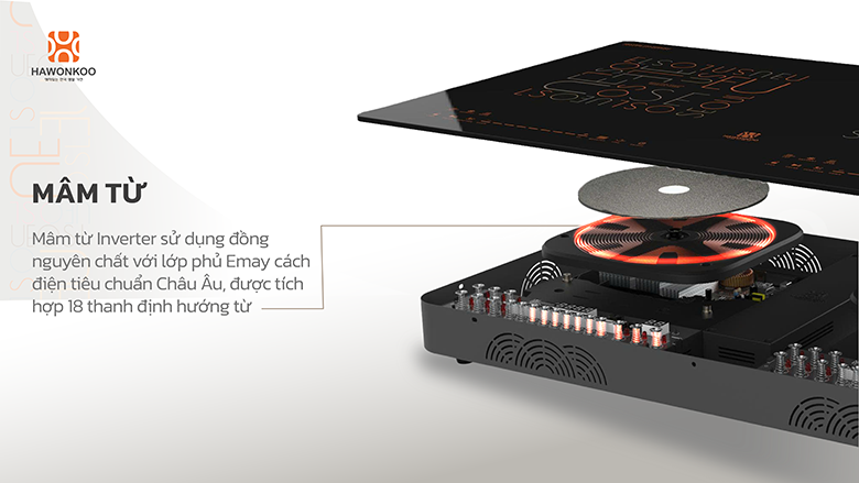Bếp từ đôi Hawonkoo Seoul CEH-288-II mâm từ bằng đồng