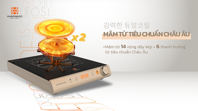 Bếp từ Hawonkoo SEOUL-CEH-108-I-GR/CF mâm từ bằng đồng