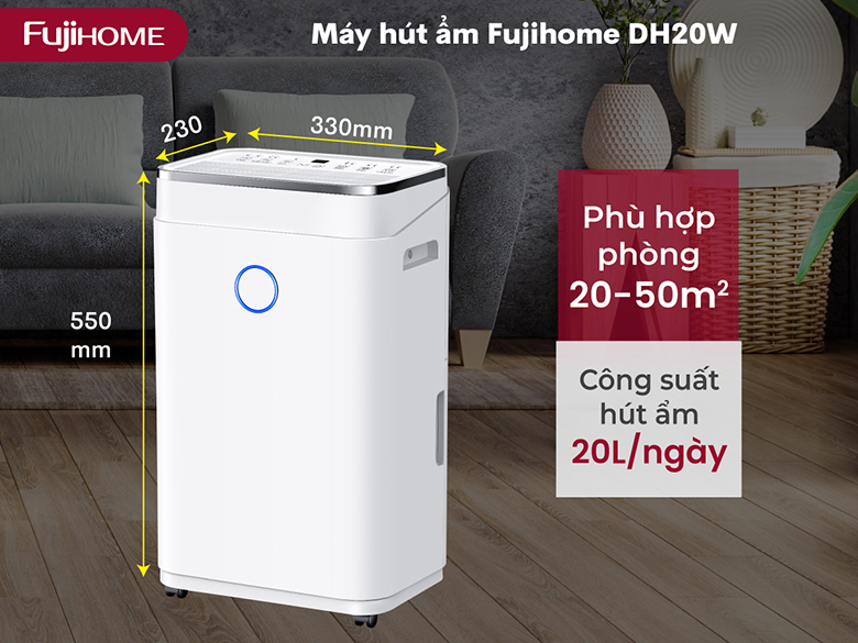 Hiệu suất hút mạnh mẽ - Máy hút ẩm Fujihome DH20W