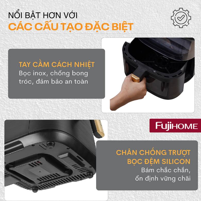  Nồi chiên không dầu Fujihome A8DG1 8.0 Lít - Mặt kính phía trước trong suốt 