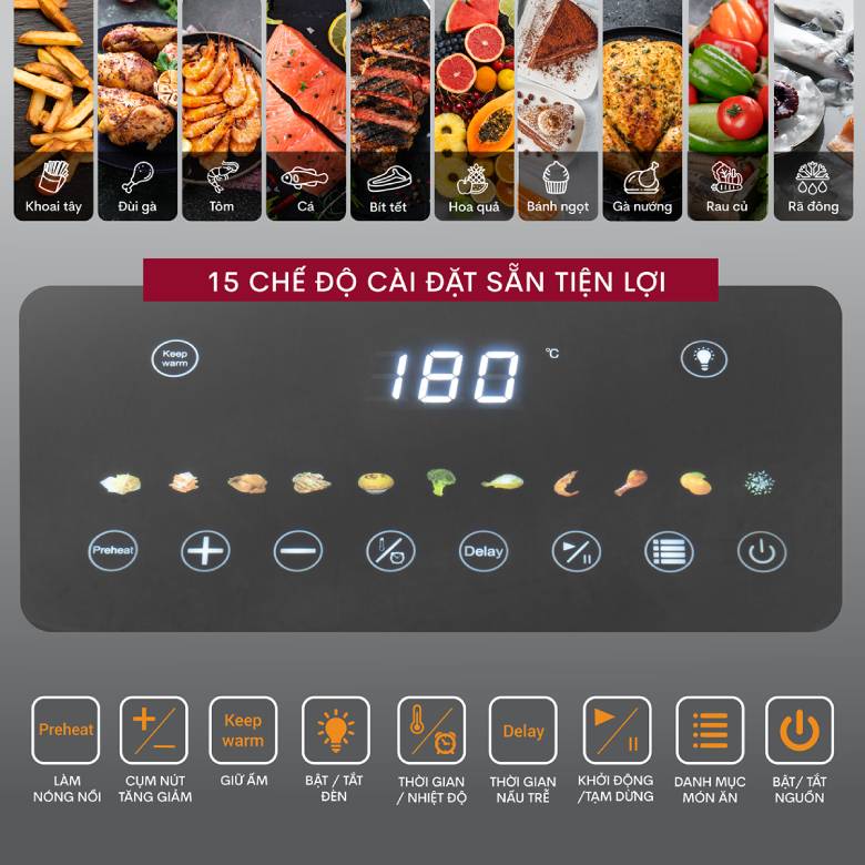  Nồi chiên không dầu Fujihome A8DG1 8.0 Lít - 11 chức năng chiên nướng