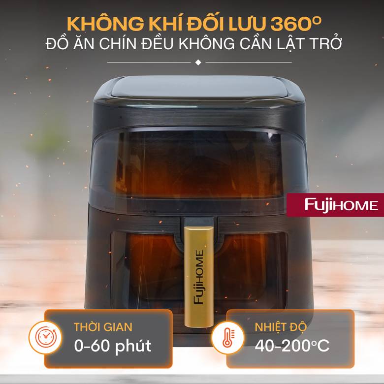  Nồi chiên không dầu Fujihome A8DG1 8.0 Lít - Công nghệ Rapid Air