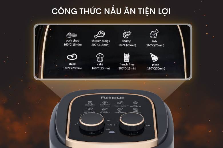  Nồi chiên không dầu Fujihome A5GG 5.5 Lít -  máy có menu hướng dẫn chi tiết 