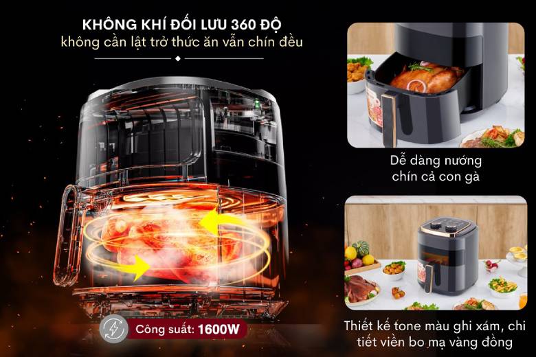  Nồi chiên không dầu Fujihome A5GG 5.5 Lít - Công suất 1500W - Loại bỏ 80% chất béo