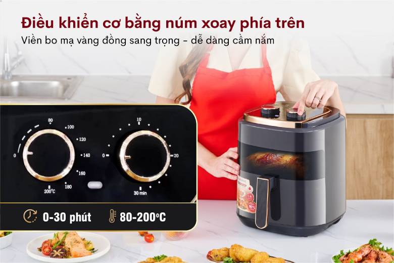 Điều khiển cơ đơn giản -  Nồi chiên không dầu Fujihome A5GG 5.5 Lít