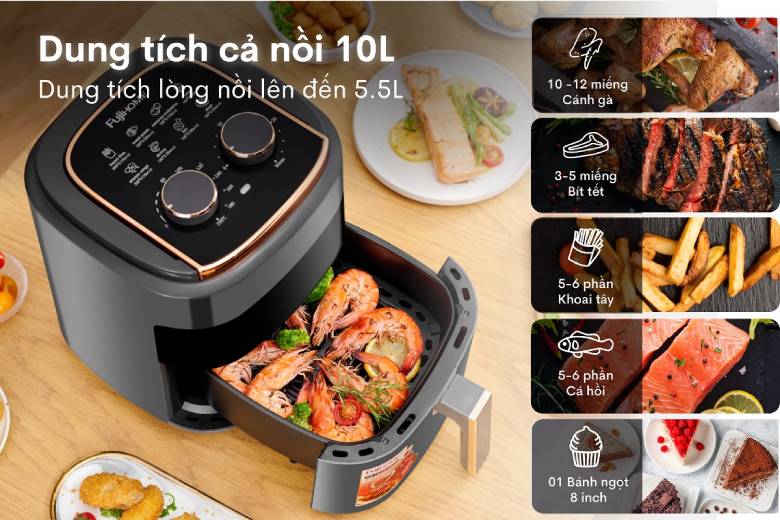 Dung tích 5.5 lít -  Nồi chiên không dầu Fujihome A5GG 5.5 Lít