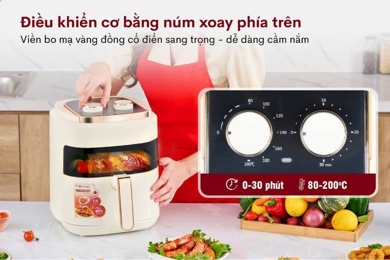 Nồi chiên không dầu Fujihome A5GW 5.5 Lít - Điều khiển cơ đơn giản 