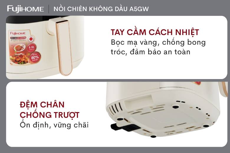Nồi chiên không dầu Fujihome A5GW 5.5 Lít - Thiết kế hiện đại phong cách Hàn Quốc