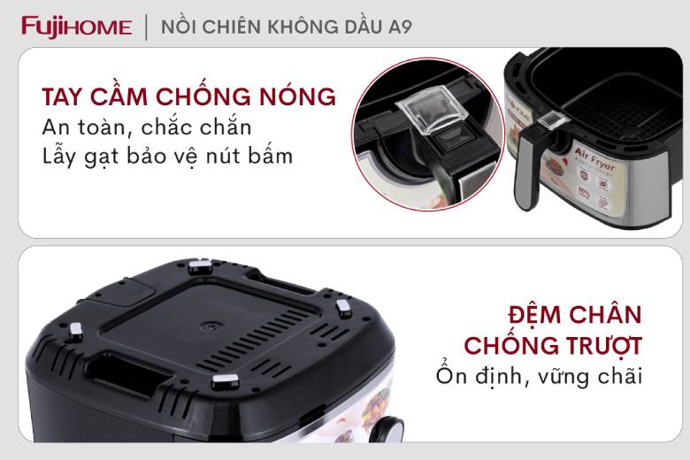 Nồi chiên không dầu Fujihome A9 9.2 Lít - Thiết kế hiện đại