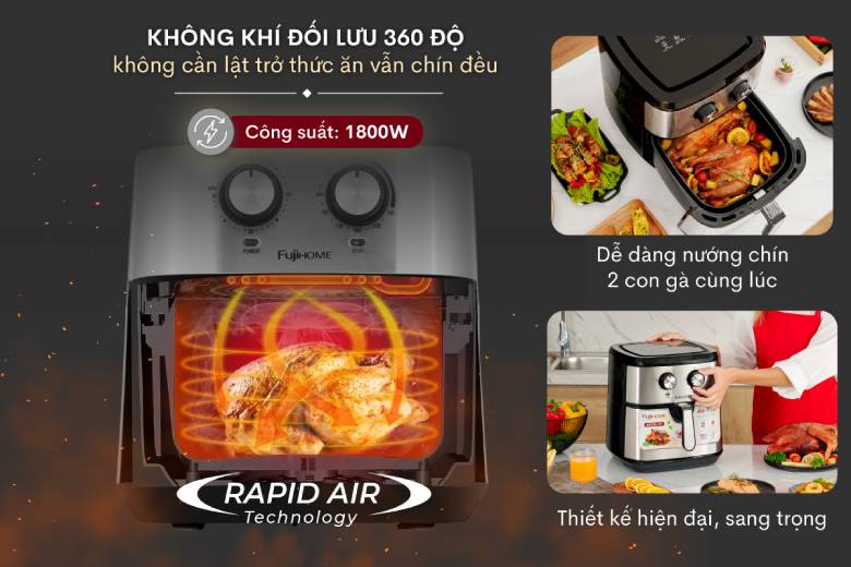 Nồi chiên không dầu Fujihome A9 9.2 Lít - Công nghệ Rapid Air