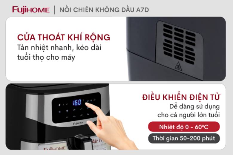 Nồi chiên không dầu Fujihome A7D 8 Lít - Thiết kế hiện đại