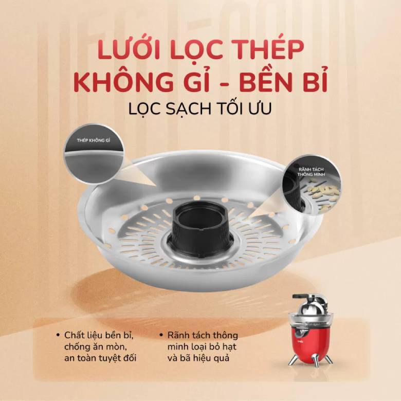 Máy vắt cam Unie UECJ-666R - Tay cầm ép công thái học