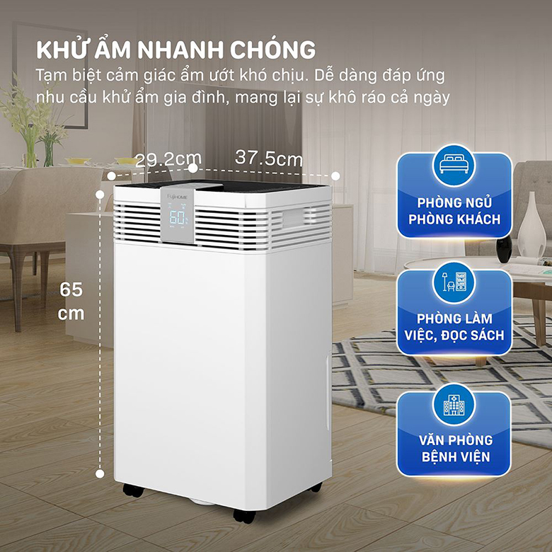 Thiết kế sang trọng - Máy hút ẩm Fujihome DH60W-HEPA