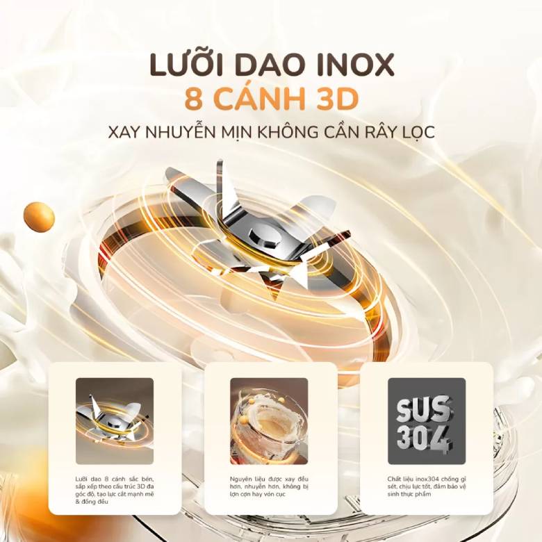 Máy làm sữa hạt UNIE UCB15 1.5 lít - Lưỡi dao inox 8 cánh 3D