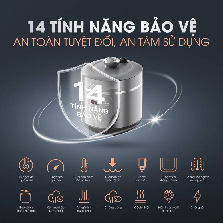  Nồi áp suất điện Kalite KPC5001 5L - 14 tính năng bảo vệ