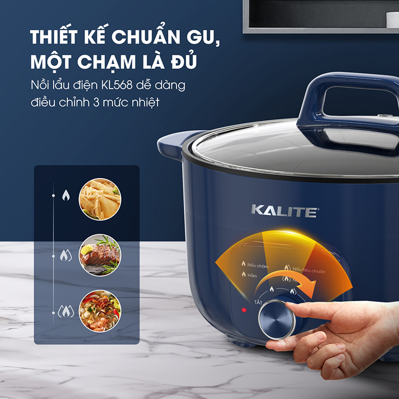 Ba mức nhiệt linh hoạt - Nồi lẩu đa năng Kalite KL568-S 6 lít