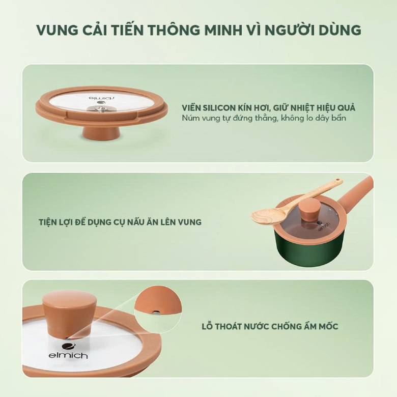  Quánh chống dính ceramic Elmich Harmony EL 540PT16 - Nắp vung cải tiến thông minh