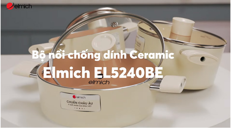 Thiết kế thời thượng - Bộ nồi chống dính Ceramic Elmich EL5240BE01