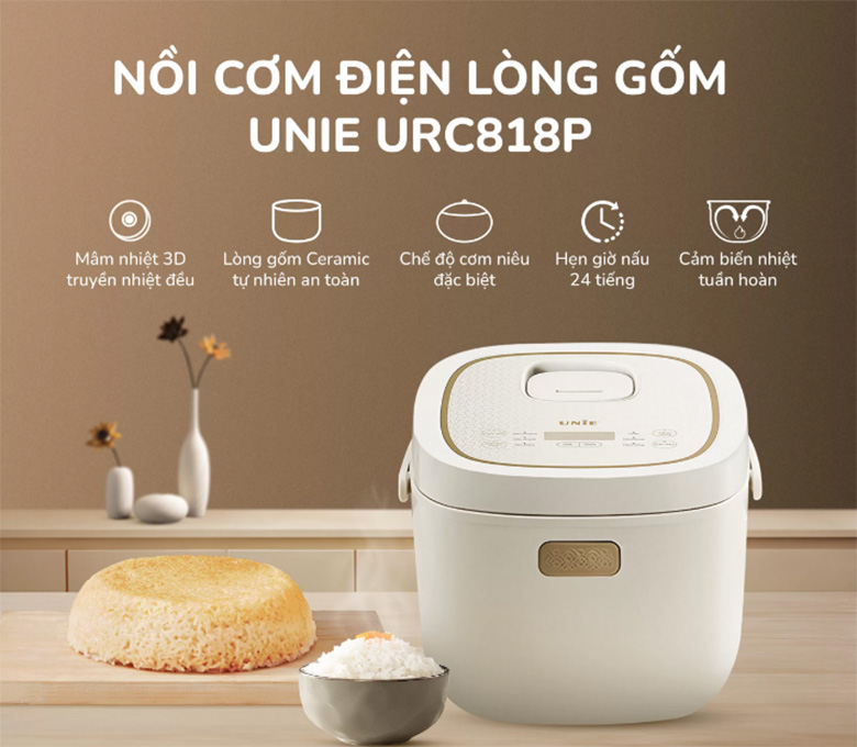 Thiết kế hiện đại - Nồi cơm điện tử Unie 1.8 lít URC818P
