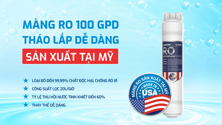 Máy lọc nước Karofi KAE-S68 có lõi RO 100GPd