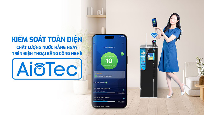 Máy lọc nước Karofi KAE-S68 PRO kết nối ứng dụng điện thoại