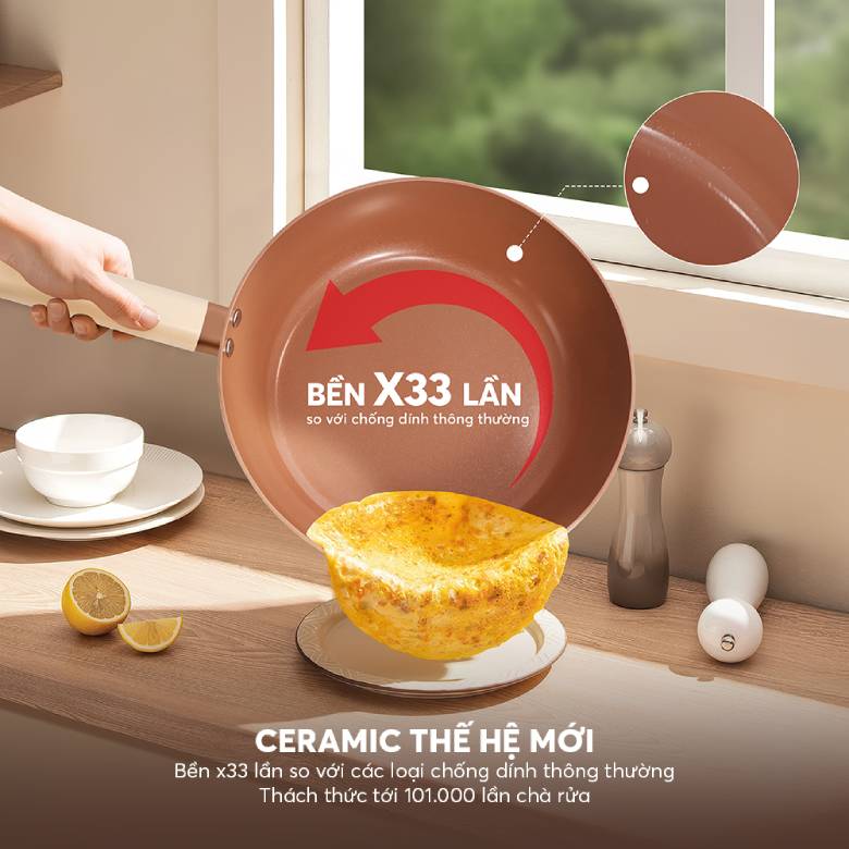 Chống dính Ceramic - Chảo chống dính Ceramic Elmich Mocha EL5982MC26 Size 26cm