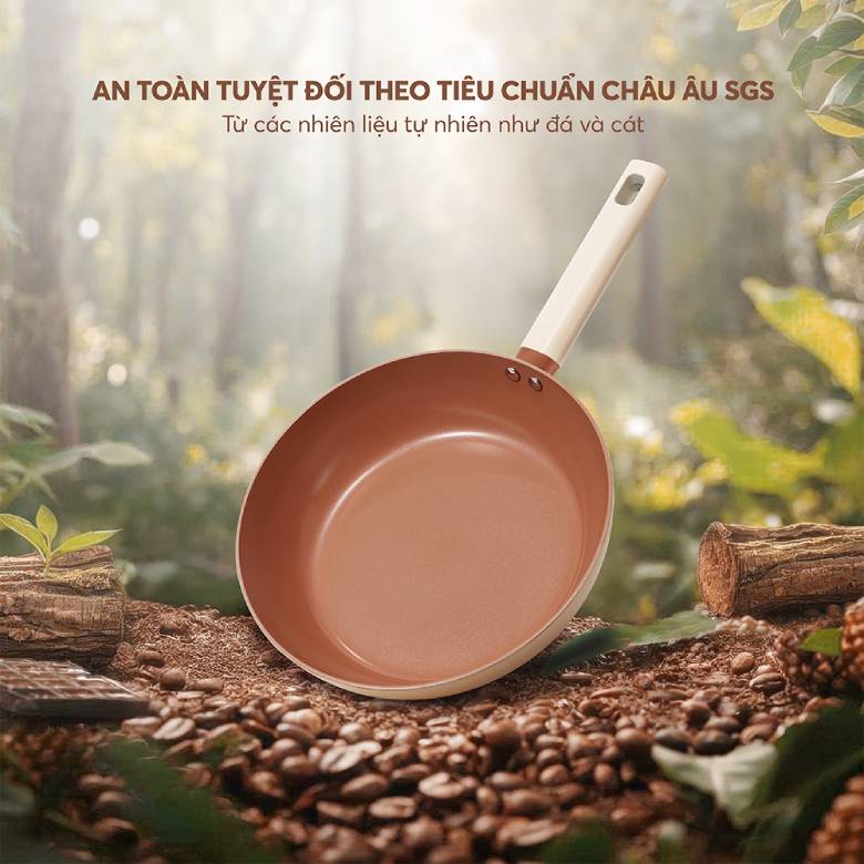 Chảo chống dính Ceramic Elmich Mocha EL5982MC26 Size 26cm - An toàn tuyệt đối theo tiêu chuẩn Châu Âu SGS