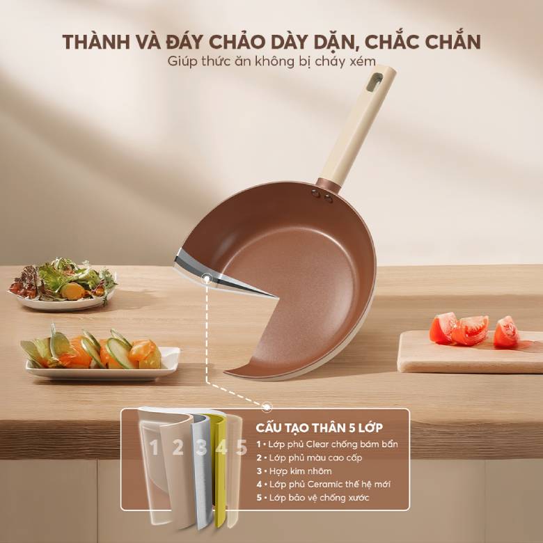 Chảo chống dính Ceramic Elmich Mocha EL5982MC26 Size 26cm - Cấu tạo dày dặn