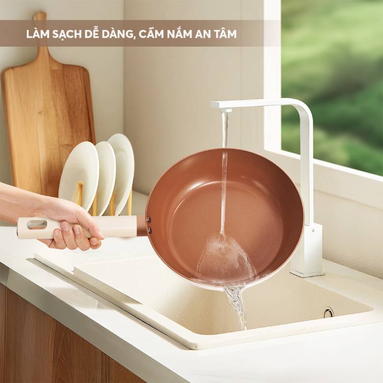 Chảo chống dính Ceramic Elmich Mocha EL5982MC26 Size 26cm - Tay cầm Bakelite