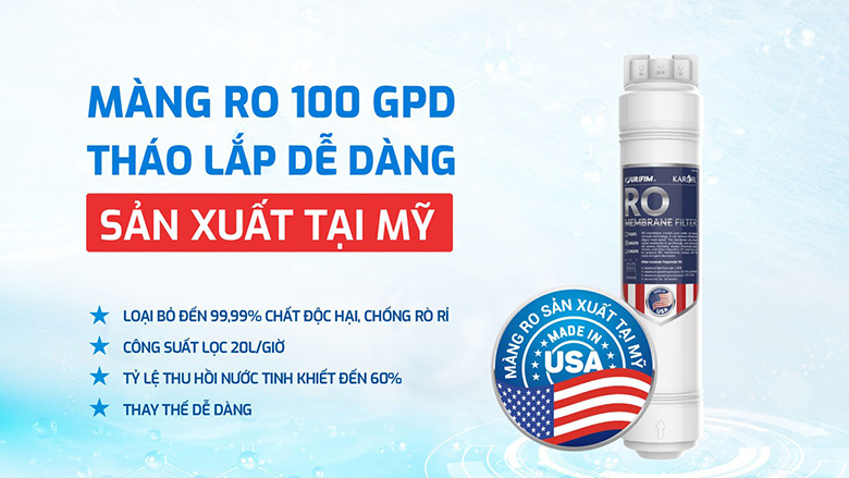 Máy lọc nước Karofi KAE-S88 PROMAX có lõi RO 100GPd