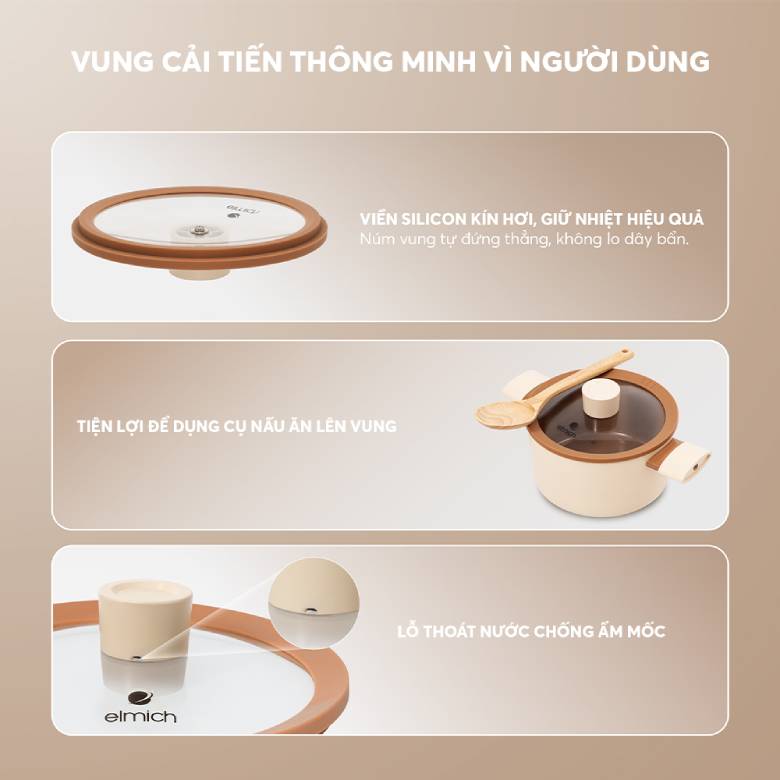 Nồi chống dính Ceramic Elmich Mocha EL5539MC24 Size 24cm - Vung cải tiến thông minh vì người dùng