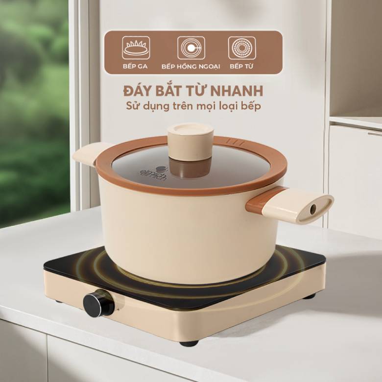 Nồi chống dính Ceramic Elmich Mocha EL5539MC24 Size 24cm - Đáy từ bắt nhanh