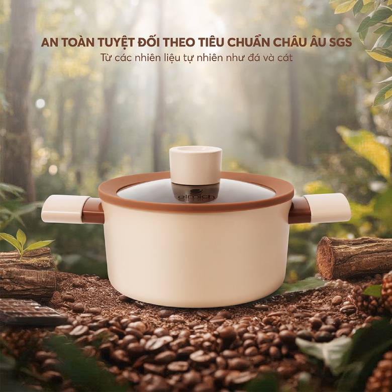 Nồi chống dính Ceramic Elmich Mocha EL5539MC24 Size 24cm - An toàn tuyệt đối theo tiêu chuẩn Châu Âu SGS