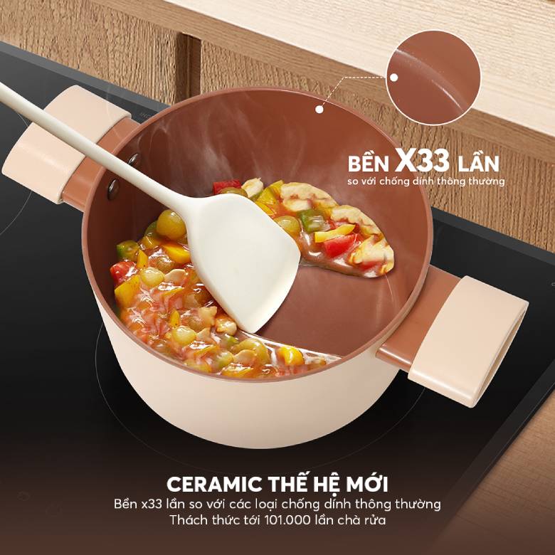 Nồi chống dính Ceramic Elmich Mocha EL5539MC24 Size 24cm - Chống dính Ceramic thế hệ mới cao cấp