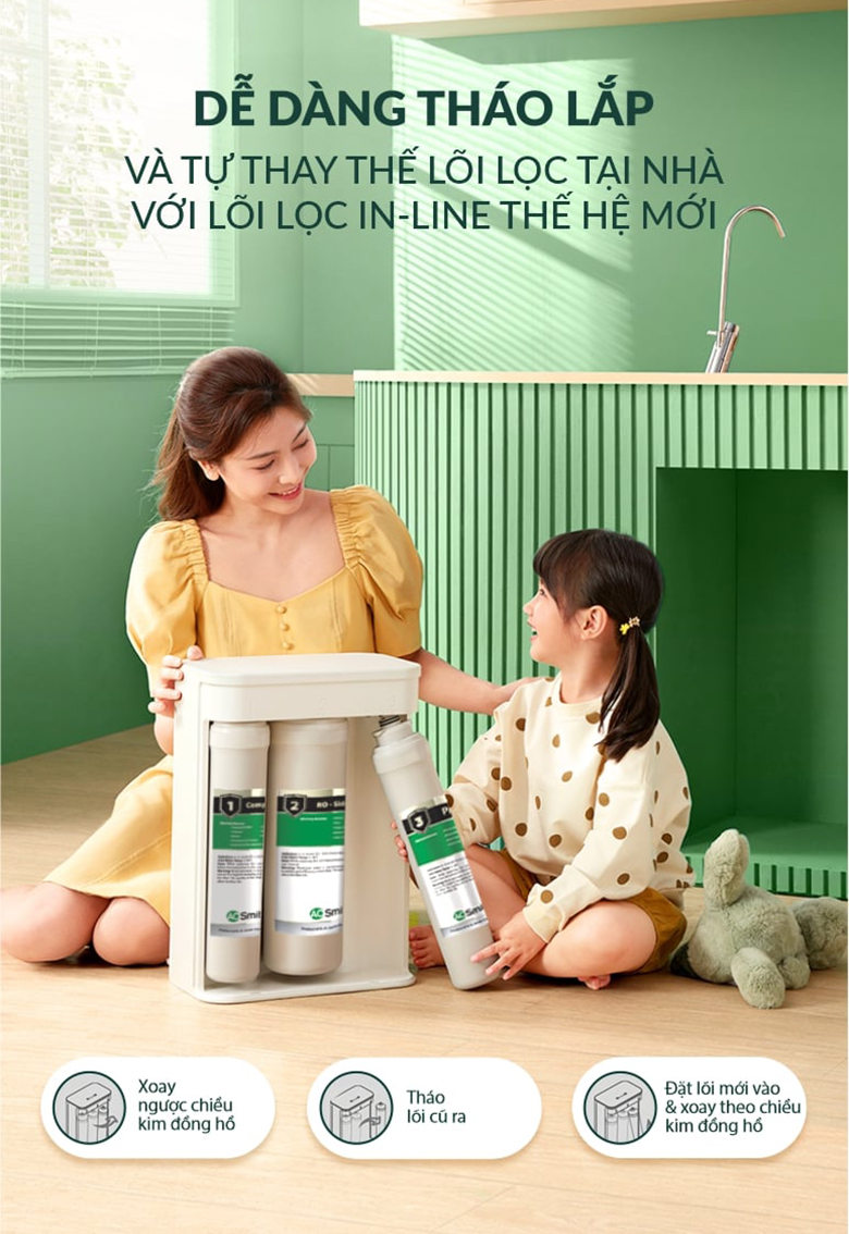 Máy lọc nước đặt bàn AO Smith S400 có lõi lọc in-line hạn chế rò rỉ