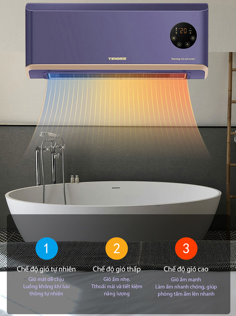 Sưởi nhà tắm treo tường PTC Tiross TS9294 3 chế độ gió