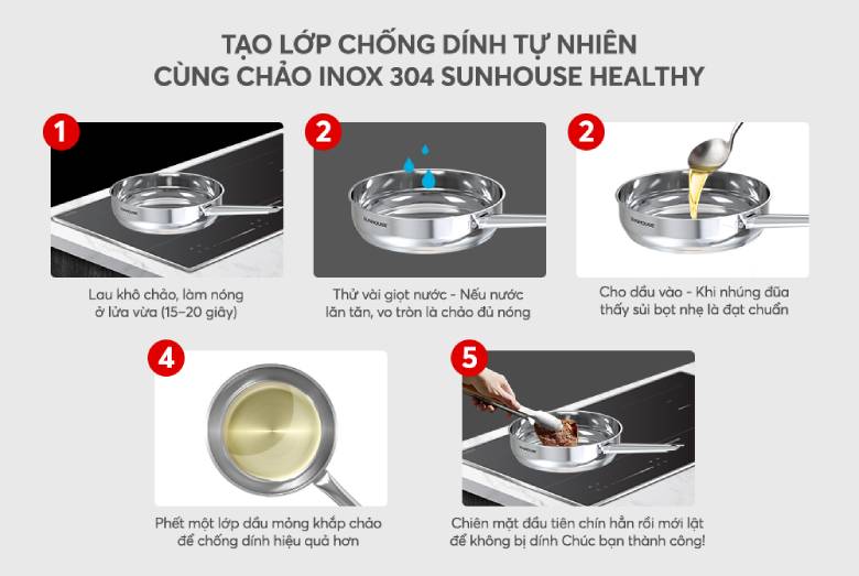 Chảo Inox 304 Sunhouse Healthy IN28M9 - Chất liệu inox 304 an toàn