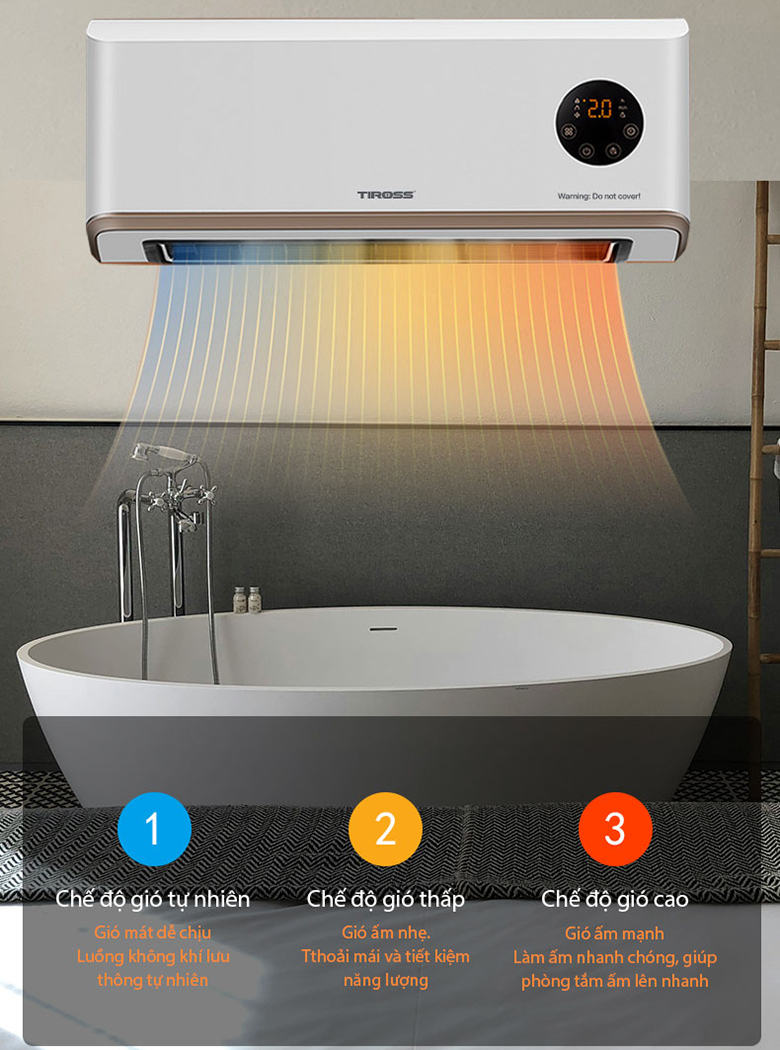 Sưởi nhà tắm treo tường PTC Tiross TS9293 3 chế độ gió