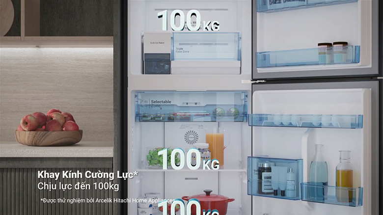 Tủ lạnh Hitachi Inverter HRTN6443SAGBKVN - Khay kính chịu lực chắc chắn