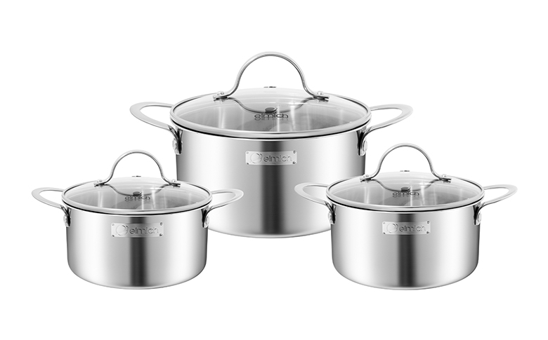 Thiết kế liền khối - Bộ nồi inox liền khối Elmich EL2487IN01 Size 16, 20, 24cm
