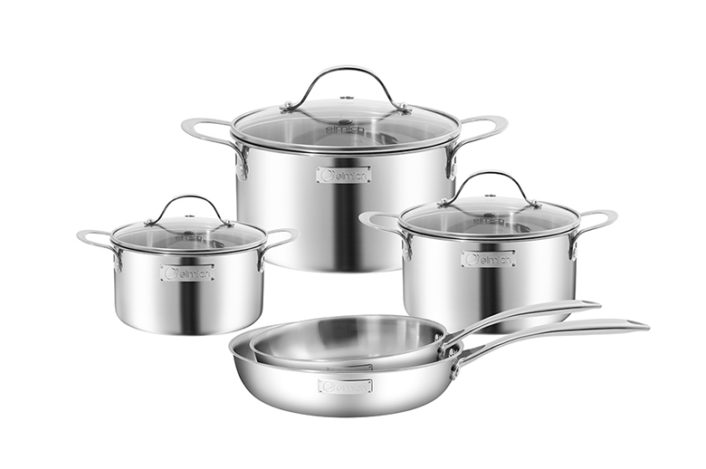 Thiết kế liền khối - Bộ nồi inox liền khối Elmich Trimax EL2486IN01 Size 16, 20, 24 chảo 20, 24cm