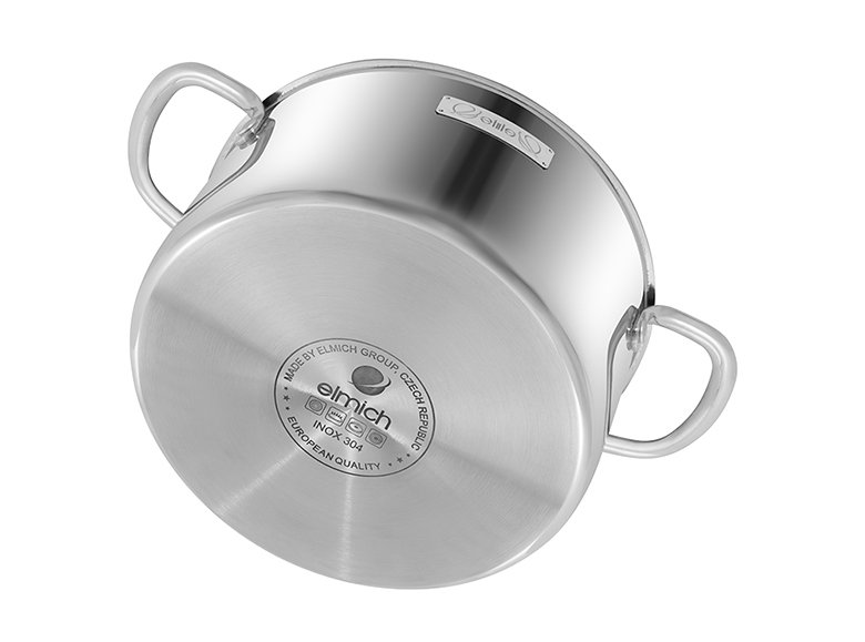 Đáy đa lớp truyền nhiệt nhanh - Bộ nồi inox liền khối Elmich Trimax EL2486IN01 Size 16, 20, 24 chảo 20, 24cm