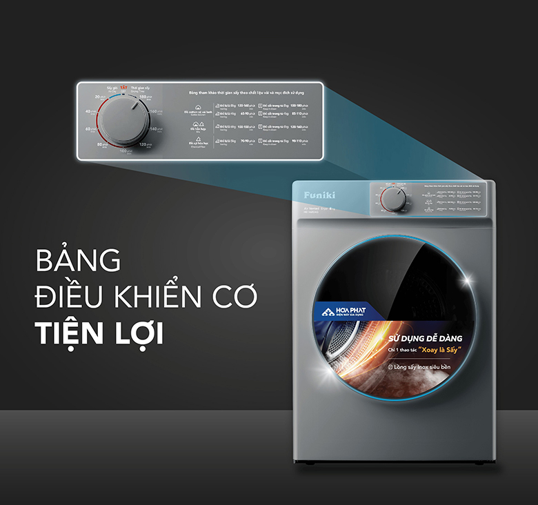 Bảng điều khiển cơ dễ dùng - Máy sấy thông hơi Funiki 8kg HD V680AG