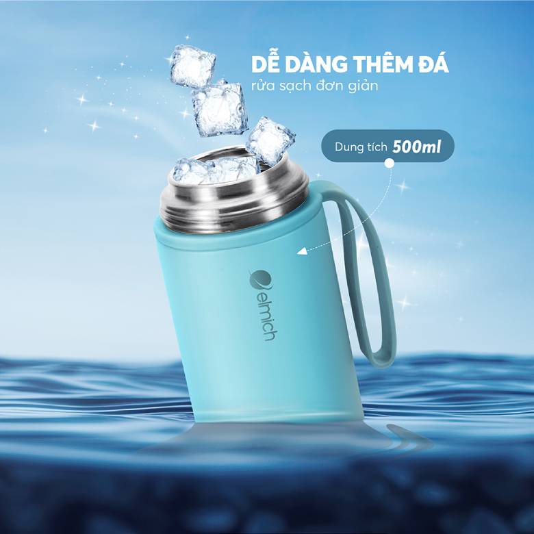 Bình giữ nhiệt inox 316 Elmich EL8306AB 500ml - Miệng bình rộng dễ thêm đá, dễ vệ sinh