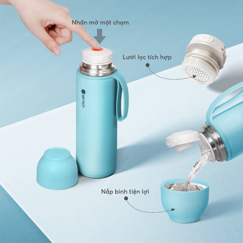  Bình giữ nhiệt inox 316 Elmich EL8306AB 500ml - Mở nắp nhanh chỉ với một chạm
