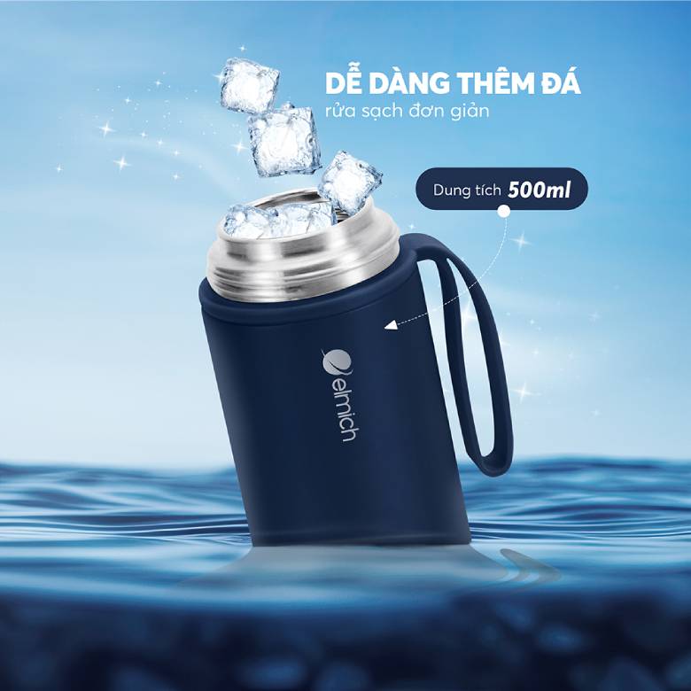  Bình giữ nhiệt inox 316 Elmich EL8306NB - Miệng bình rộng dễ thêm đá, dễ vệ sinh