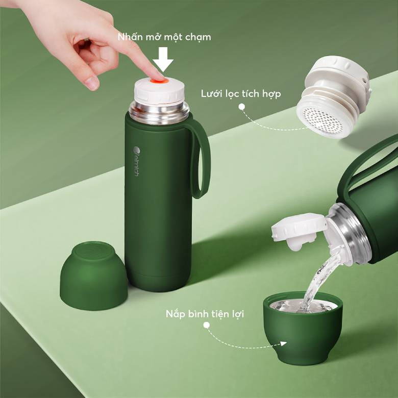 Bình giữ nhiệt inox 316 Elmich EL8306OV - Mở nắp nhanh chỉ với một chạm