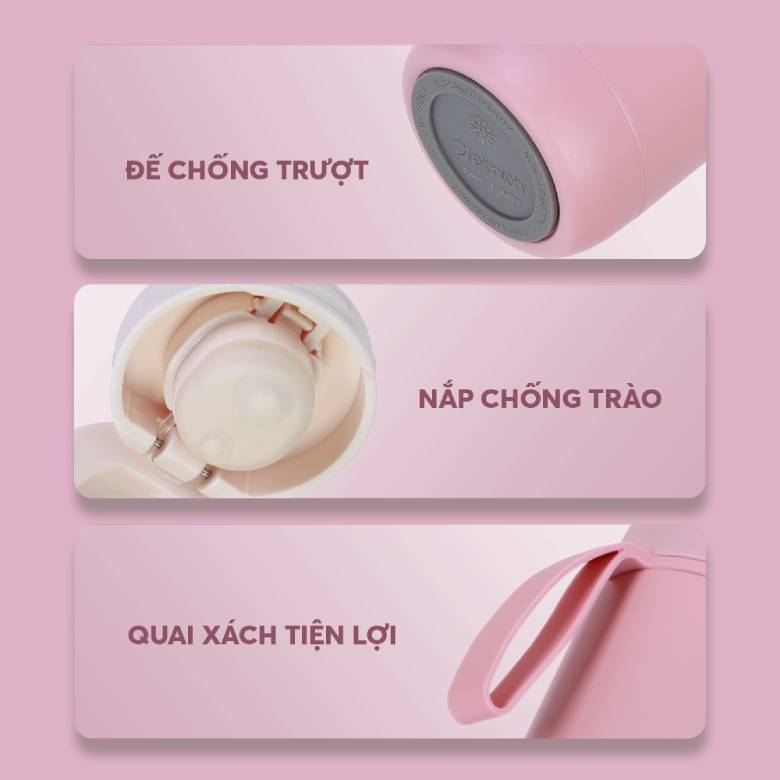 Bình giữ nhiệt inox 316 Elmich EL8306PK 500ml - Đế silicon chống trơn trượt