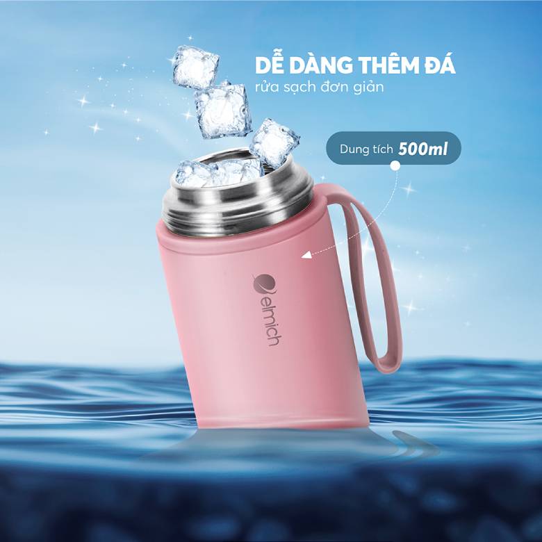 Bình giữ nhiệt inox 316 Elmich EL8306PK 500ml -Miệng bình rộng dễ thêm đá